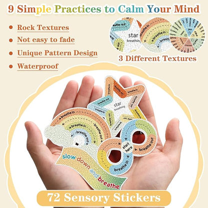 Libima 72 Pieces Anxiety Sensory Stickers Textured Stickers Fidget Mindfulness Sticker School Counselor Supplies Adult Sensory Items Anxiety Relief, 9 Styles(Retro Color)