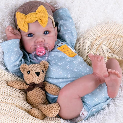 Aori Reborn Baby Dolls Girl - 20 Inch Realistic Handmade Cloth Body Newborn Baby Doll with Blue Eyes & Hand-Painted Hair Weighted Cuddle Doll for Companion, Gift for Seniors, Collectors & Kids 3+