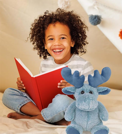 DolliBu Baby Blue Moose Stuffed Animal - Super Soft Stuffed Animals for Girls and Boys, Adorable Stuffed Wild Creatures for Kids and Cute Wild Animals Cuddle Stuffed Animals for Adults - 8.5 Inches