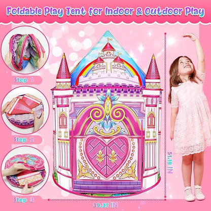Toys for Girls,Large Kids Tent Toddler Girl Toys,Foldable Tent for Kids with Carry Bag Indoor Playhouses,Princess Toys for 3-12 Year Old Girl Castle Playhouse Unicorns Gifts for Girls