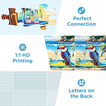 500 Piece Jigsaw Puzzle for Adults, Beach Scenery Jigsaw Puzzle, Chair and Guitar Jigsaw Puzzles, Seaside Lover Challenging Puzzles for Friends Family Activity Game Nights Gifts