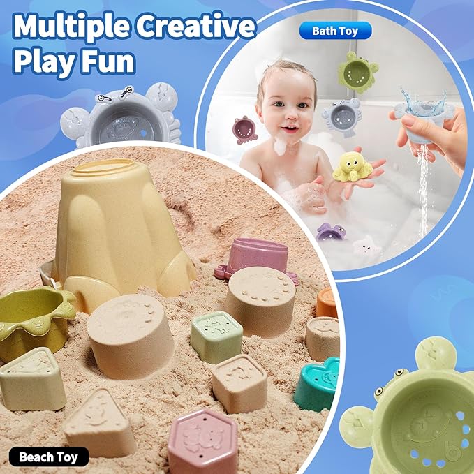 16 in 1 Montessori Toys Set,Stacking Toys for Toddler 1-3 Shape Sorters Stacking Cups Baby Toys for 6-12 Months Nesting Stack Cups, Infant Stackable Block for 6-48 Months Birthday Gift for Girl Boy