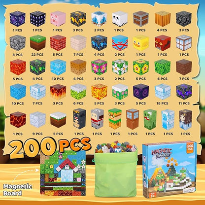 200PCS Magnetic Blocks, Magnetic Building Block Cube Toys with Magnet Board for Kids, STEM Toys Gifts for Boy and Girls Age 3+ Years Old