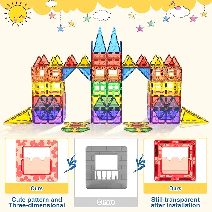 60 PCS Magnetic Building Tiles Kids Toys STEM Magnetic Blocks Sensory Toys Kids Games Magnet Building Toy for Boys and Girls Aged 3+, Kid Brain Development Preschool Kindergarten Toddler Toy