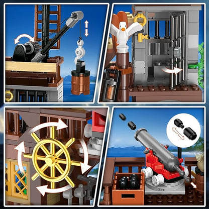 3 Style Pirate Ship Wharf Building Set with LED Light - 781PCS Medieval Pirate's House Building Block Toy, Architecture Bricks Kit for Kids Girls Boys Ages 6-12+ Birthday Gifts
