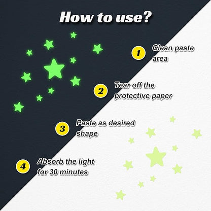 Glow in The Dark Star Stickers 334PCS Wall Stickers Luminous Glow Stars for Ceiling Stars Moon Decor,Bright and Lasting for Kids Bedroom Decals Party and Birthday Decoration,Green