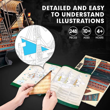 CubicFun 843659803 Boat San Felipe 1960, Spanish Ship, 3D Puzzle, Model Kit for Adults and Children, 248 Pieces, 240 min Assembly, Le