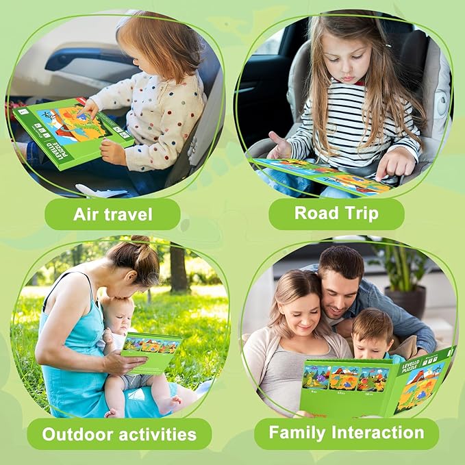 ASTARON Magnetic Puzzles for Toddlers, 16-20-25 Pieces Dinosaur Land Learning Magnet Puzzles for Road Trip, Educational Travel Toys Car Plane Activities for Kids, Kids Birthday Gifts