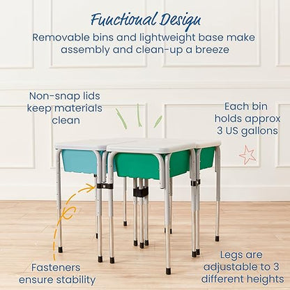 ECR4Kids 4-Station Sand and Water Adjustable Play Table, Sensory Bins, Seafoam/Emerald
