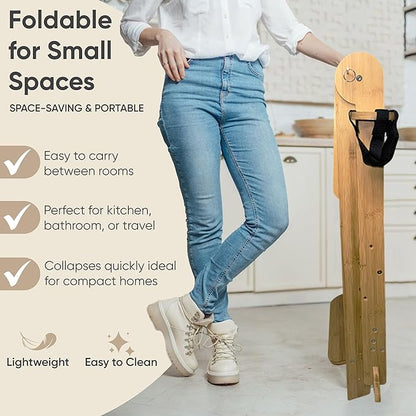 SK Designs Foldable Toddler Tower with Cup Holder - Kitchen Learning Stool Helper, Montessori Kids Standing Tower for Counter, Collapsible, Adjustable Baby Step Stool with Safety Net for Bathroom Sink