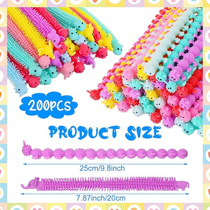 Chivao 200 Pack Bulk Stretchy String Fidget Toys Animal Sensory Toys for Kids and Adults Colorful Fidget Worm Stress Anxiety Relieve Party Favors Goodie Bag Fillers Birthday Gifts (Cute Style)