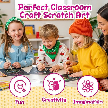 Decojoy Party Favors for Kids 4-8, Scratch Art Birthday Return Gifts, Bulk Rainbow Scratch Paper Notebook 24 Sets Supplies, Cool Craft Kit Goodie Bags Stuffers for Girls Boys School Classroom