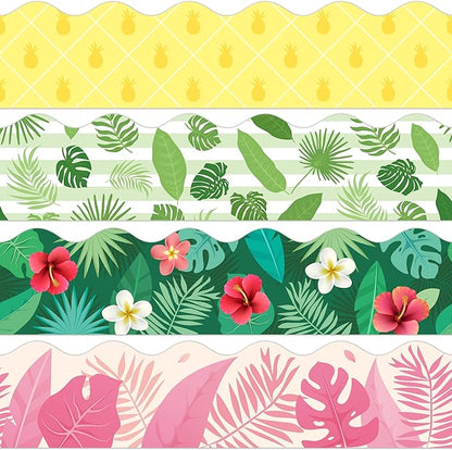 BeYumi Hawaii Tropical Border Trim - 80Pcs Back to School Hawaii Tropical Bulletin Board Borders Palm Leaf Flower Pineapple Decor Classroom Office Chalkboard Poster Summer Holiday Party Decoration