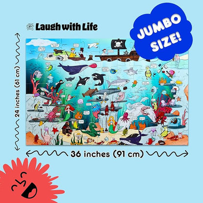 Under The Sea Joke Puzzle – 72pcs Underwater-Themed Kids Puzzle, Festive Extra Large Floor Puzzles for Kids Ages 5+, Fun Childrens Puzzles & Toddler Educational Toys in 24" x 36" Size