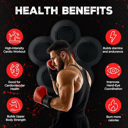 Music Boxing Machine - Bluetooth Wall Punching Pad with LED, Fun Training Equipment for Kids & Adults, Home Boxing Wall Punching Pad with Gloves, for All Ages - Ideal Present by RedRoko