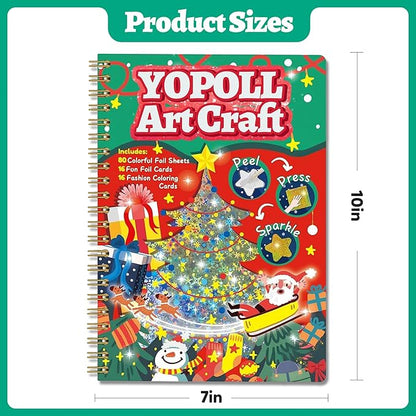 Fun & Mess-Free Foil Art Kit for Kids – 80 Foil Sheets & 32 Art Cards, No Glue Needed, Creative Craft Gift for Christmas Halloween Holiday Birthday（Christmas Version）