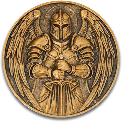 St Benedict Coin & Archangel Michael Religious Token Set - Christian Prayer Medallion with Latin Inscriptions & Guardian Angel Design