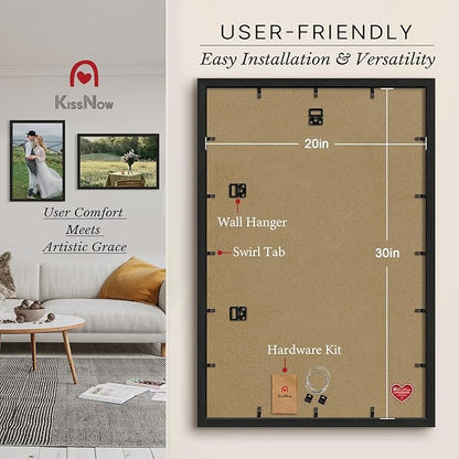 20x30 Poster Frame 2 Pack, Textured Black Solid Wood, Wall Gallery Picture Frame