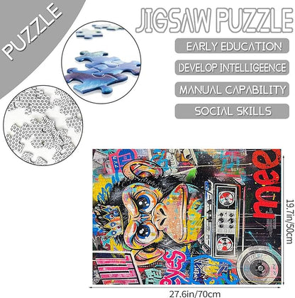 Tucocoo 1000 Piece Jigsaw Puzzles for Adults Graffiti Monkey Painting Jigsaw Puzzle Colorful Street Art Radio 1000 Pieces Puzzles for Challenging Family Activity Game Banksy Art DIY Puzzle Wall Decor