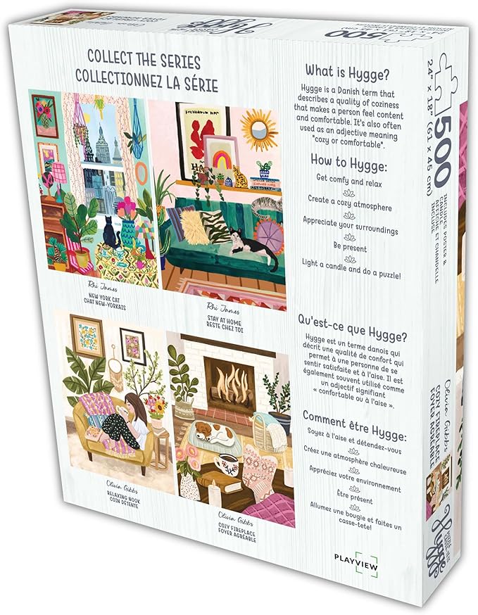 500 Piece Puzzle for Adults Hygge Collection Cozy Fireplace by Olivia Gibbs Blueboard Puzzle Jigsaw + Bonus Candle KI Puzzles from Playview