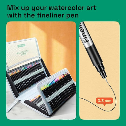 ARTISTRO 100 Watercolor Markers Teacher Appreciation Gifts – Brush Pens, Fineliner, Water Brush, Portable Bag – Vibrant, Washable, Non-Toxic – Ideal Gift for Women for Coloring, Calligraphy & Art