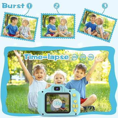 PROGRACE Kids Camera with 32GB SD Card, HD Digital Video Camera for Toddlers, IPS HD Screen, Birthday for Boys and Girls Ages 3-12 – Blue
