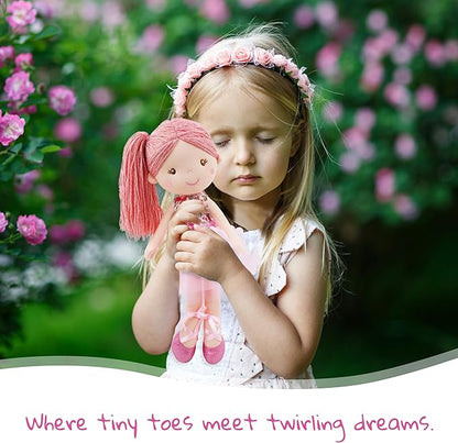 June Garden 15" Ballerina Plush Doll Rosalie - Soft Pink Hair Doll in Floral Dress & Tulle Skirt with Ballet Shoes - Gift for Girls & Toddlers