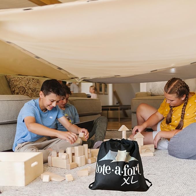 Tote a Fort Earthy XL Blanket Fort Building Kit for Kids, 4 Blanket TOTEAFORT Toy, Make a Portable Playhouse, Play Tent Boy and Girl Indoor Outdoor Build Set, STEM Children Toy, Ages 4, 8, 12 +