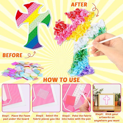 8PCS Poke-in Craft and Art Kit Kids Religious Cross Themed No-Mess Fabric Sewing Art Girl Boy 4-12 Puzzle Puncture Painting Christian Sunday School VBS Creative Activity Game Birthday Party