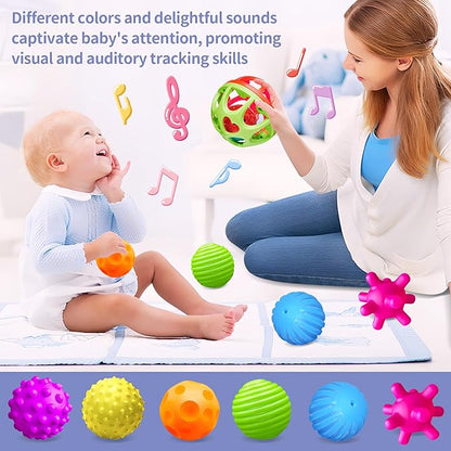 Montessori Toys - Sensory Balls for Toddlers, Multiple Textures Colorful Sensory Toys for Babies 1-3, Hand Catching Baby Balls, Baby Rattle 3-6 Months