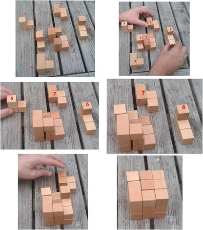 TOWO Large Wooden Soma Cube Puzzle - Brain Teaser Puzzle IQ Logic Math Puzzle for Kids and Adults - Mens Gift Sets-Gift Sets for Him-Gifts for Men Who Have Everything- Stocking Fillers Stuffers