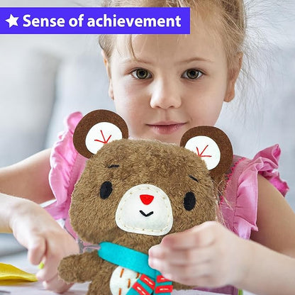 KRAFUN Teddy Bear Animal Sewing Kit for Kids Beginner My First Art & Craft, Includes Teddy Doll Stuffed Doll, Instructions & Plush Felt Materials for Learn to Sew, Embroidery, Age 7 8 9 10 11 12