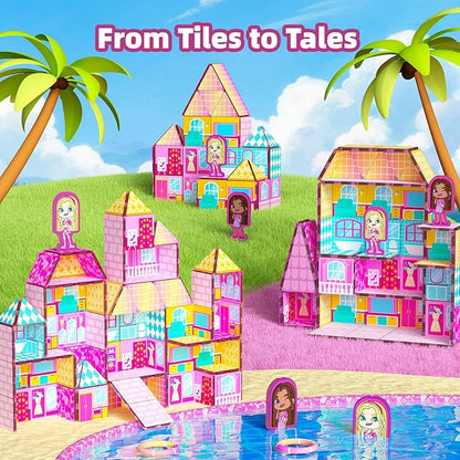 GobiDex Princess Magnetic Doll House Building Toys for Girls 3+, Pink Magnet Tiles for Kids Ages 4-8 STEM Sensory Toys for Toddlers Birthday Gifts for Girls 3+ Year Old