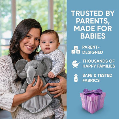 Love By Emi Baby Music Lovey Grey Elephant, Baby Sleep Soother for Crib & Cuddle Bedtime, White Noise with a Heartbeat & Lullaby, Plush Sound Toy, Stuffed Animal for Newborns, Infants & Toddlers