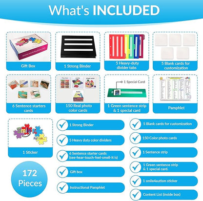 Visual Communication Book,162 ASD Photo Picture Cards: Autism Language Vocabulary, Speech Articulation Therapy, ADHD & Apraxia Learning