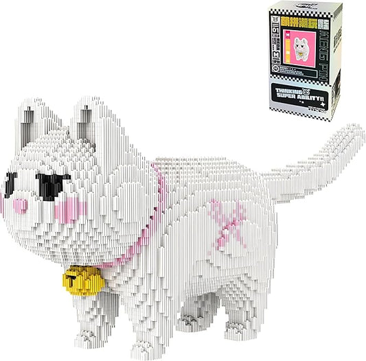Animal White Striped Bell Cat Micro Mini Building Blocks Sets Large Cute Cat Building Kits Model Toys Gift Adults Kids Teens 5760 PCS