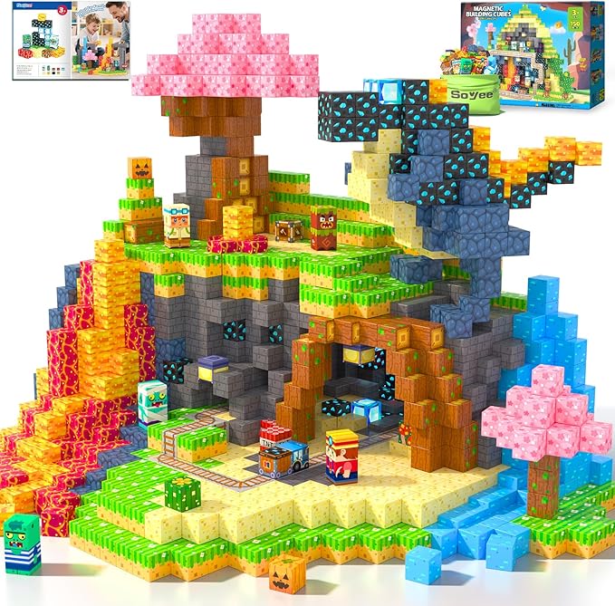 Magnetic Blocks 150 PCS Building Toys for Ages 4-8 9-12 3-5 Forest & Mine Theme Magnet Building Cubes STEM Sensory Toys for Kids for Boys & Girls