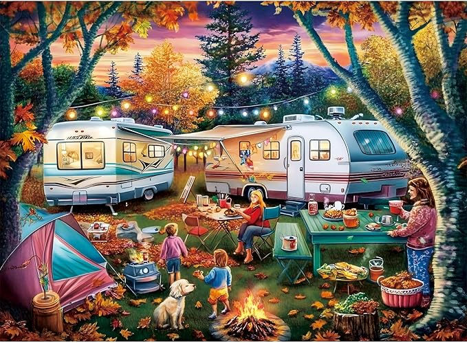 300 Piece Puzzle for Adults,Fall RV Camping Puzzle for Kids Adult Seniors,Fun Outdoor Bonfire Party Jigsaw Puzzle for Kids Ages 8-10 10-12,Challenging Family Game Gift for Friends Men Women,20.5*15 In