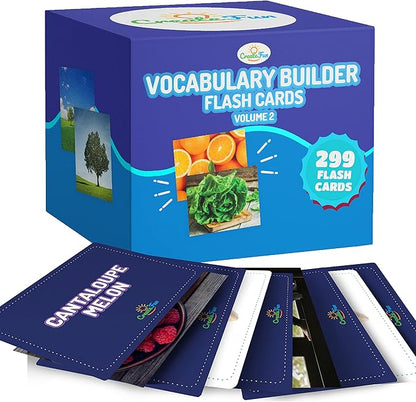 300 Vocabulary Builder Flash Cards Vol 2, Photo Cards Learning Materials for Speech Therapy, ESL, Autism, Homeschool & Kids Includes Emotions, Go Together Opposites, Noun Food, Prepositions, Verbs