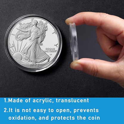 20 Pcs 40.6mm Acrylic Silver Eagle Coin Holder, Fit American Silver Eagle Dollar, Silver Fiji Taku and Silver Libertad, Acrylic Coin Protector Cases
