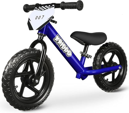 KRIDDO Toddler Balance Bike 2 Year Old, Age 18 Months to 5 Years Old, 12 Inch Push Bicycle with Customize Plate (3 Sets of Stickers Included), Steady Balancing, Gift Bike for 2-3 Boys Girls, Blue