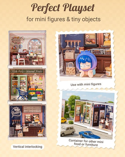 Rolife Super Creator Mini-Size | DIY Miniature Plastic House Building Set Playset with Dustcover, Suitable for Mini Figures Construction Toys Diorama Gifts for Adults (Butter Bakery House)