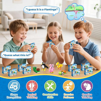 24 Packs Party Favors for Kids – 779 PCS 6-in-1 & 12-in-1 Animal Building Blocks Set with Animal Cards – Goodie Bag Fillers, Classroom Prizes, Birthday & Christmas Gifts for Kids Ages 6-12