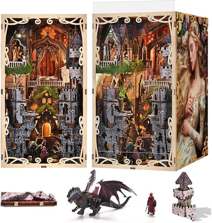 Book Nook Kit, DIY Miniature Dollhouse Booknook Kit, 3D Wooden Puzzle Bookend Bookshelf with LED Light for Adults Teens, Gifts for Family and Friends (Sleeping Beauty)