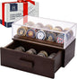 Wooden Display Case with Clear Cover - Medium Coin Stand Holds 20 Coins on Top & 16 in Storage Drawer - Poker Chip Display Case - Brown