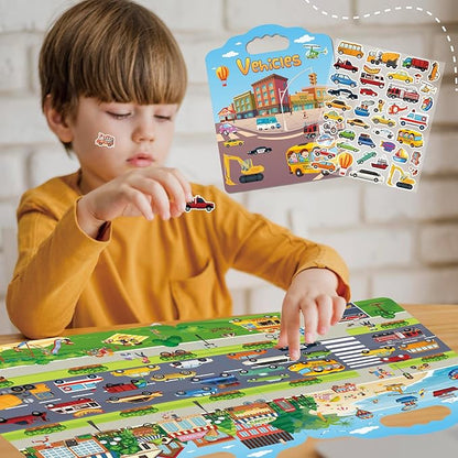 4 Set Reusable Sticker Books for Toddlers 2-4 Years, Reusable Toddler Sticker Book, Kids Puffy Activity Books Set Include Princess,Animal,Farm,Vehicles