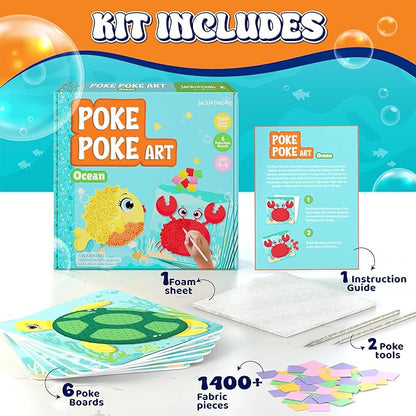 jackinthebox Poke Poke Art – Ocean Theme, Mess-Free Fabric Art and Craft, Flower Pressing Kits, Gift for Kids, Toys for Girls and Boys Ages 4 5 6 7 8