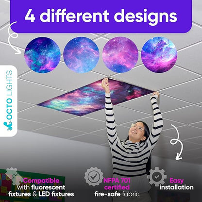 Magnetic Fluorescent Light Covers for Ceiling Lights - Astronomy Cover for Fluorescent & LED Fixture - Must Haves for Teacher Supplies - Classroom, Home, Office Decor - Shield Overhead Lighting