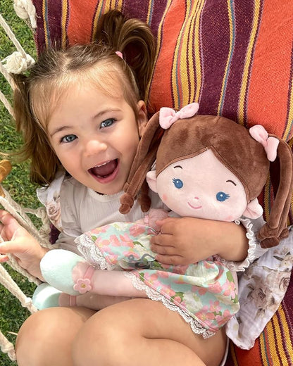 LeyaDoll Personalized Soft Baby Doll Toys (16''), My First Baby Rag Doll for 1 Year-Old Girl Birthday Gift, Christmas Plush Toys Gift for Toddler Kids Infants-Daydream-Meadow-Girl