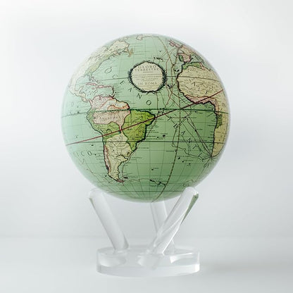 MOVA Antique Terrestrial Globe 4.5" – Green Vintage Map, Solar Powered Rotating Desktop Globe, Classic Decorative Gift